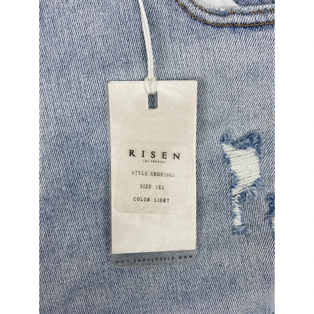 Risen Women 1XL Jeans Boyfriend Fit Straight Leg Distressed Light Wash NWT - Picture 10 of 16
